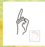 Fingeralphabet -Illustration Hand, Buchstabe D in Gebärdensprache zum Ausmalen by Ursula Madella-Mella